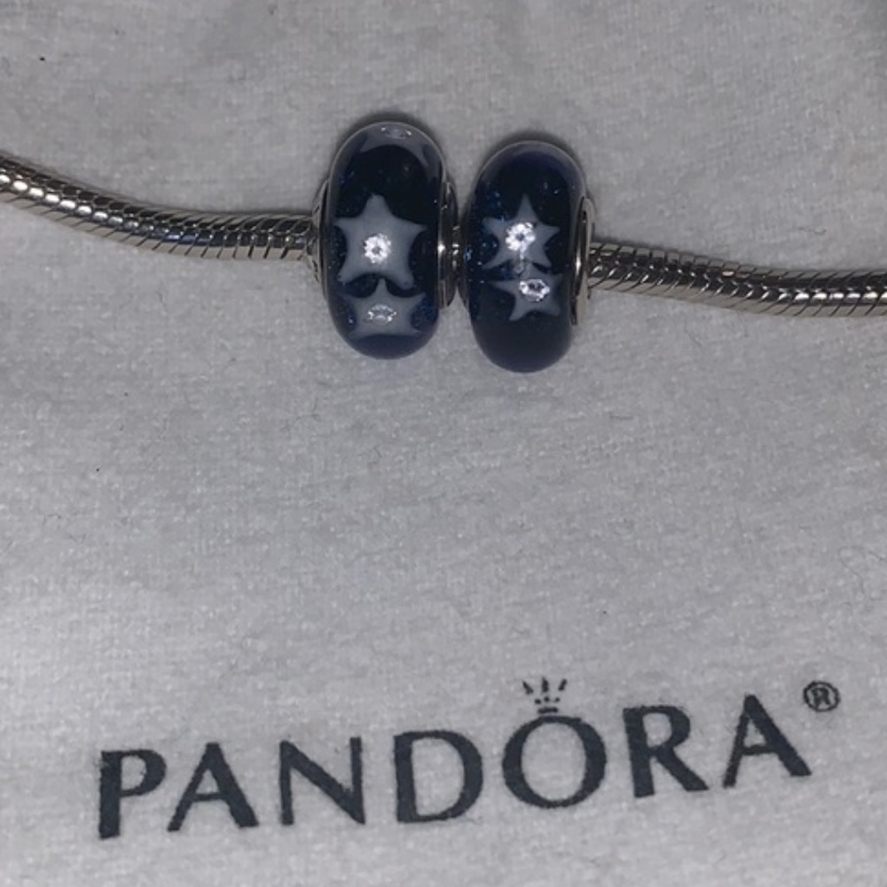 Pandora 2 Starry Night Sky Murano Glass Charms